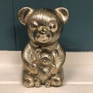 Vtg Godinger Siver Art Co. Ltd. Mamma‎ Bear and Cub Bank Made in Japan *read